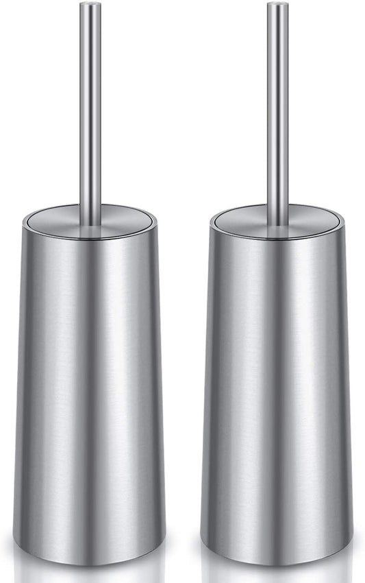 Toilet Brush and Holder, 2 Pack Toilet Brush Stain... (2 Count | Silver | Stainless Steel)