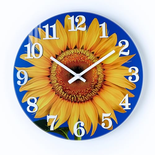 Yoiolclc Outdoor Clock Waterproof-Decorative Sun Flower Wall Clocks for Pool Patio Porch Garden(12 Inch,Sunflower)
