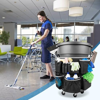 HODRANT Trash Can Caddy Bag with 13 Pockets Fit 32-55 Gallon Garbage Bin | Cleaning Caddy Bag with Adjustable Buckle for Industrial Trash Can, Cleaning Tool Organizer for Clean Supplies, Gray Edge