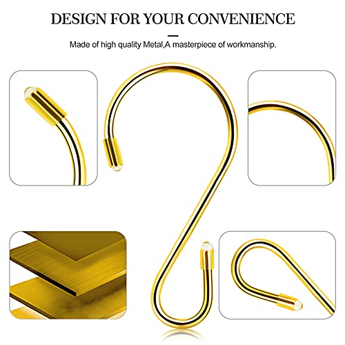 Hotop 36 Pcs S Hooks for Hanging 3.15 Inch Heavy Duty S Shaped Stainless Steel Hook Metal Hanging Curtain Hooks Pan Pot Holder Rack for Pot, Pan, Cups, Plants, Bags, Jeans, Towels(Gold)