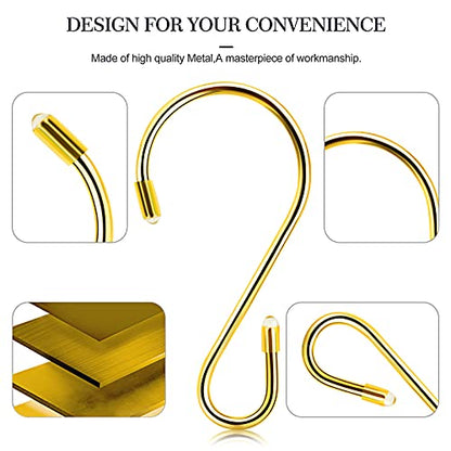 Hotop 36 Pcs S Hooks for Hanging 3.15 Inch Heavy Duty S Shaped Stainless Steel Hook Metal Hanging Curtain Hooks Pan Pot Holder Rack for Pot, Pan, Cups, Plants, Bags, Jeans, Towels(Gold)