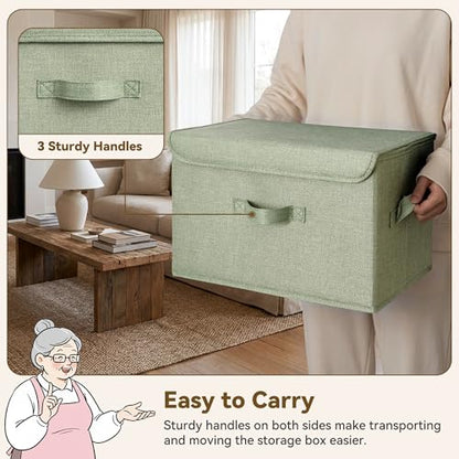 GRANNY SAYS Stoarge Basket with Lid, Decorative Storage Boxes, Closet Storage Bins for Clothes, Collapsible Stackable Organization, Sage Green&Dark Green, 2-Pack