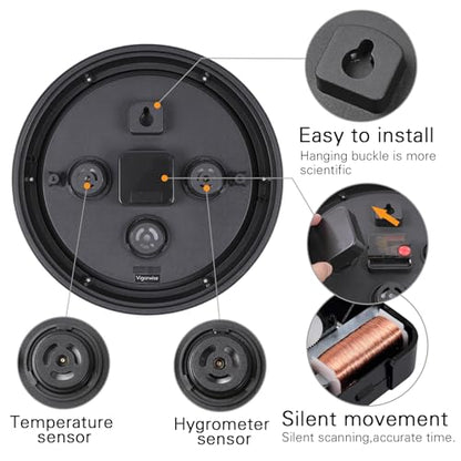 12 inch Outdoor Clock Blue Waterproof Wall Clock with Temperature | Water Resistant Outdoor Clocks for Patio Garden
