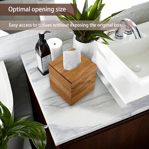 Tissue Box Cover Square, Acacia Wood Tissue Box Holder with Slide-Out Bottom, Wooden Tissue Box Cover Cube for Bathroom, Bedroom, Dinner Table, 5.5 x 5.5 x 6.1 inches