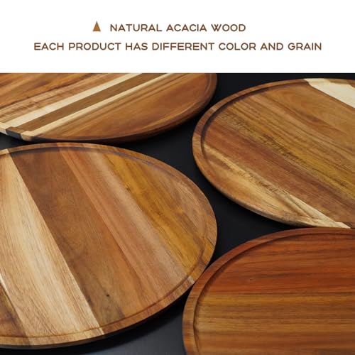 13.8 Inch Round Wooden Decorative Serving Tray for Coffee Table and Home Decor, Round Wood Tray for Table Centerpiece, Small Candle Tray, Acacia, Appetizer Charcuterie Board