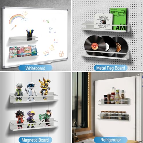 Metal Magnetic Book Shelf for Whiteboard, Metal Magnetic Bookshelf, Book Display Shelf for Teacher Kids Classroom Office (White)