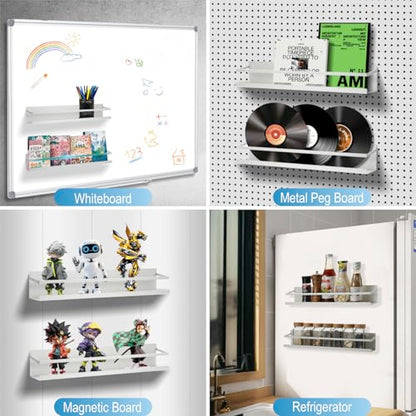 Metal Magnetic Book Shelf for Whiteboard, Metal Magnetic Bookshelf, Book Display Shelf for Teacher Kids Classroom Office (White)