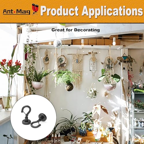Ant Mag Magnetic Hooks Heavy Duty 22LBS Strong Magnet Snap Hooks 16 Pack | Great Hanging for Refrigerator, Cruise Cabin, Grill, Wreath, Kitchen, Office, No Drilling Secure Hold Black