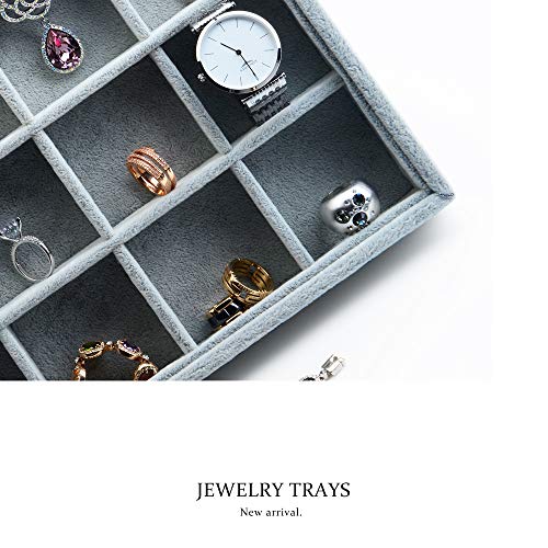 Oirlv Velvet Jewelry Tray for Drawer,Rings Earrings Organizer,24 Grids | Stackable and Portable, Ideal for Retail Showcase, Trade Shows and Personal Jewelry Collection,Fits Nicely in Dresser Drawer
