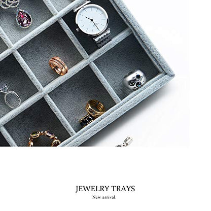 Oirlv Velvet Jewelry Tray for Drawer,Rings Earrings Organizer,24 Grids | Stackable and Portable, Ideal for Retail Showcase, Trade Shows and Personal Jewelry Collection,Fits Nicely in Dresser Drawer