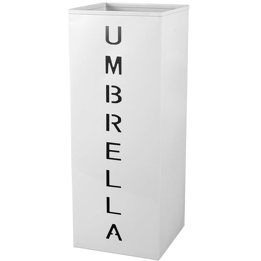 Metal Umbrella Stand Holder, 16.5x6.3x6.3inch Square Free Standing Umbrella Rack Decorative Umbrella Holder Bin Multipurpose Walking Sticks Holder for Umbrella Cane Entryway (White)