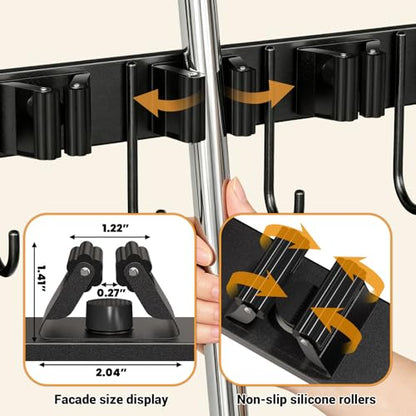 Broom and Mop Organizer Wall Hanging, Broom Holder Wall Mount with Cleaning Supplies Organizer, Broom Hanger Wall Mount with Storage Shelf and Hooks for Laundry Room Garage Kitchen