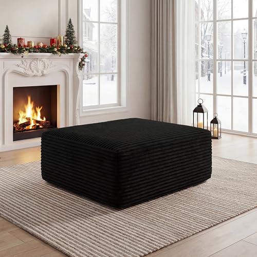 Corduroy Ottoman, Modern Boneless Cloud Foot Rest... (Black | Foam)