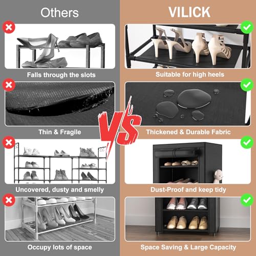 Shoe Rack with Cover Narrow Shoe Organizer with 4 Side Pockets 10 Tier Tall Shoe Storage Holds 18-22 Pairs Shoes and Boots Shoe Rack for Closet Entryway Garage