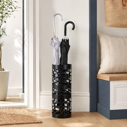 Umbrella Stand, Black Metal Umbrella Holder Freestanding, Cane Walk Stick Holder, Round Umbrella Rack for Entryway, Home, Office, 5.9 x 5.9 x 15.7 Inches