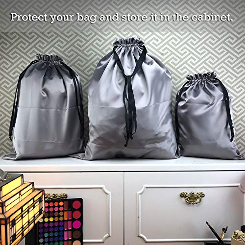 PlasMaller Dust Cover Storage Bags Thick Silk Cloth Pouch with Drawstring For Luxuries Handbags Tote Purses Shoes Boots, Silver (19.6 x 23.6 in)