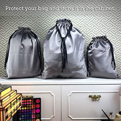 PlasMaller Dust Cover Storage Bags Thick Silk Cloth Pouch with Drawstring For Luxuries Handbags Tote Purses Shoes Boots, Silver (19.6 x 23.6 in)