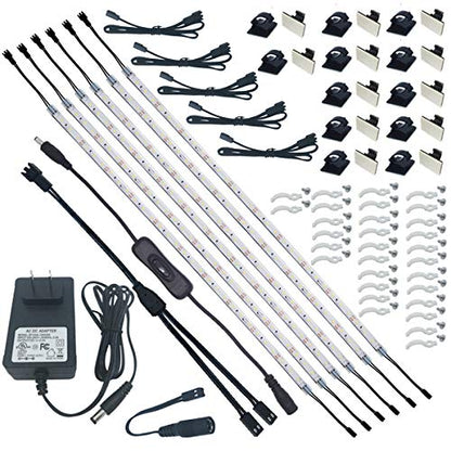 Under Cabinet Light, 6 PCS 20 Inches Flexible LED Strips with Power Adapter, 24W,1800 Lumen, Daylight 5000K. Suitable for Kitchen Cabinets, Counters, Under Shelf, Closets (6-Strip-5000K)