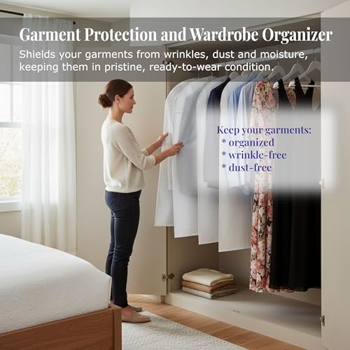 2-Pack Breathable Garment Bags for Hanging Clothes – Dust-Proof Suit & Dress Covers with Clear Window – Waterproof, Foldable Closet Storage Organizer for Coats, Gowns, and Jackets (White, 55")