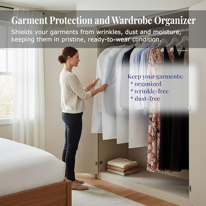 2-Pack Breathable Garment Bags for Hanging Clothes – Dust-Proof Suit & Dress Covers with Clear Window – Waterproof, Foldable Closet Storage Organizer for Coats, Gowns, and Jackets (White, 55")