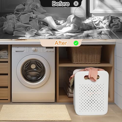 Small Collapsible Laundry Basket, Space-Saving Wall-Mounted Hamper with Detachable Mini-Basket, Portable Hanging Organizer for Clothes, Underwear Socks. (White)