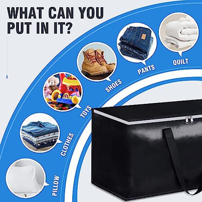 Heavy Duty Moving Bags, Extra Large Storage Bags, 93L, 6-Pack, Black | Foldable, with Zippers, Tag Pocket & Handles, Reusable, Space-saving, Water-Resistant, for moving & storage, Versatile Use