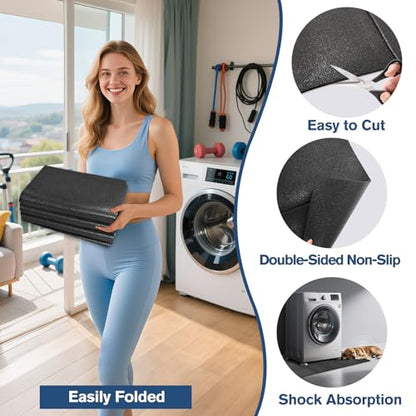 Washer Dryer Anti-Vibration Mat 62.9 * 29.5 Inches Foldable Rubber Mat for Washing Machine Dryer Waterproof Noise Reducing Pads Non-Slip Shockproof Mat for Floor Protection