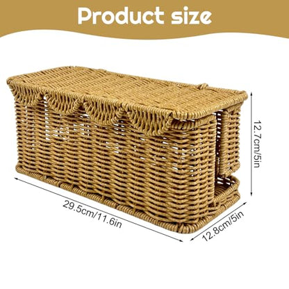 Scalloped Edge Handmade Cable Management Box, Elegant Plastic Rattan Cable Organizer, 2 Open Slots Sturdy Cord Hider Box, Under Desk Cord Organizer for Home TV Wires Computer Router USB Hub Strip (1)