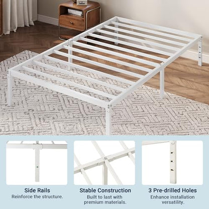 Allewie Twin Bed Frame, 12 Inch Metal Platform Beds with Storage Space, No Box Spring Required and Easy Assembly, White