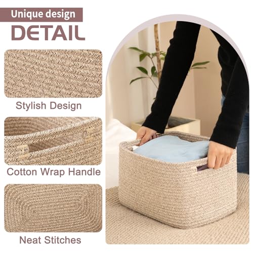 OIAHOMY 4 Pack Storage Baskets for Organizing, Cube Storage Bins for Shelves, Rectangle Storage Baskets With Handles, Woven Baskets for Storage, 12.7''Lx9''Wx7.8''H, Mixed Brown