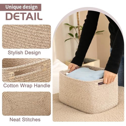 OIAHOMY 4 Pack Storage Baskets for Organizing, Cube Storage Bins for Shelves, Rectangle Storage Baskets With Handles, Woven Baskets for Storage, 12.7''Lx9''Wx7.8''H, Mixed Brown