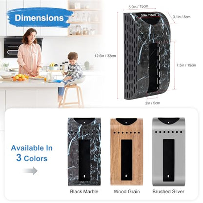 Black Plastic Bag Holder, Wall Mounted Grocery Bag Dispenser | Space-Saving Design, Easy Wall-Mount, Cabinet, Door Installation, Quick Bag Access and Dispenser, Marble-Look Effect