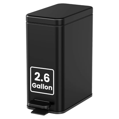 Cesun 2.6 Gallons Small Bathroom Trash Can with Lid Soft Close, Black | Removable Inner Bucket, Small Stainless Steel Garbage Can for Bedroom/Office, Hands-Free Step Pedal, Fingerprint-Resistant