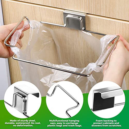 Trash Bag Holder,2 Pack | for Cabinet Door and Cupboards,Stainless Steel,Plastic Bag Holder Under Sink,Use for Kitchen,Bathroom,Camper