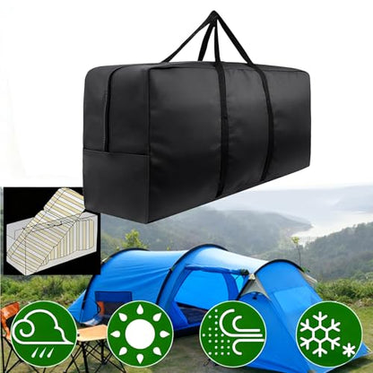 68" Extra Large Waterproof Outdoor Cushion Storage Bag, Heavy Duty Patio Furniture Cover with Zipper & Handles for Chair Cushions, Christmas Tree Storage, Pool Decor & Moving, Black/Beige (Black)