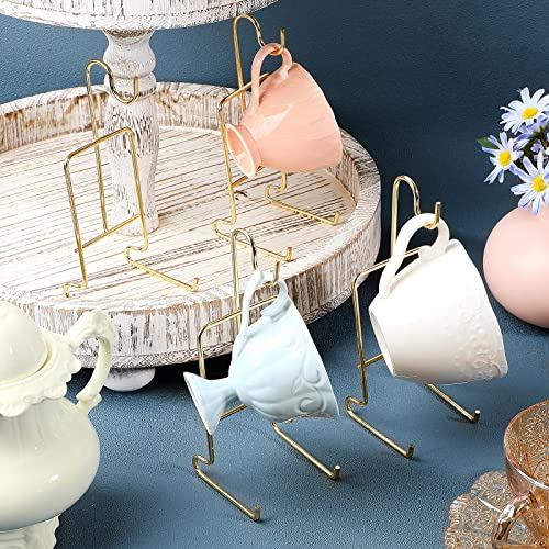 8 Pieces Tea Cup and Saucer Display Stand Holder M... (gold | Metal)