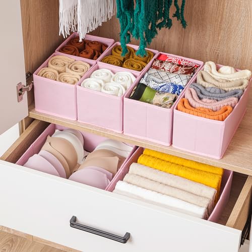 Stero 6 Pack Drawer Organizers for Clothing, Dresser Drawer Organizer Clothes, Fabric Foldable Closet Organizers and Storage Basket Bins for Clothes, Underwear, Bras, Socks (Pink)