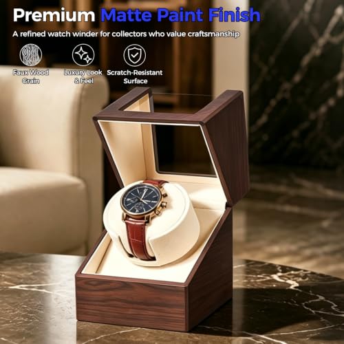 BEWISHOME Watch Winders for Automatic Watches, Single Watch Winder SYQ05Y | Watch Spinner with Japanese Quiet Motor, Automatic Watch Winder Box Watch Rotator with Type-C Adapter or Battery Powered