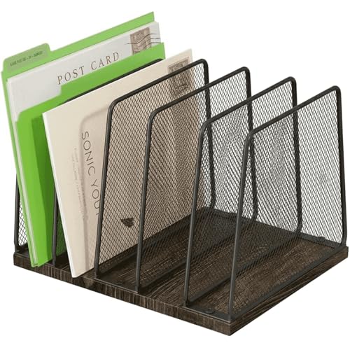 5-Section Vertical File Organizer for Desk, Sturdy... (Brown | Metal, Wood)
