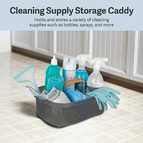 Casabella Cleaning Storage Caddy with Handle Plastic Multipurpose Organizer, Rectangle, 1.85-Gallon, Gray