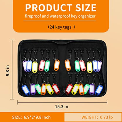 Sdstone Portable Zippered Key Organizer,Fireproof and Waterproof Key Binder with 24 Key Tags Key Case,Portable Manager, Landlord Zipper Key Storage for Real Estate Sales, Hotels