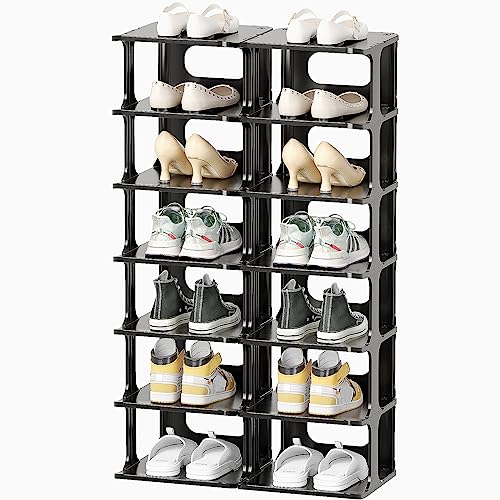 14 Tier Vertical Black Shoe Rack for Front Door En... (12 Count | Black | Plastic)