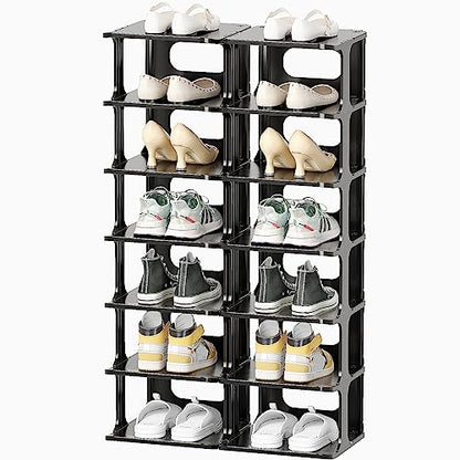 14 Tier Vertical Black Shoe Rack for Front Door En... (12 Count | Black | Plastic)