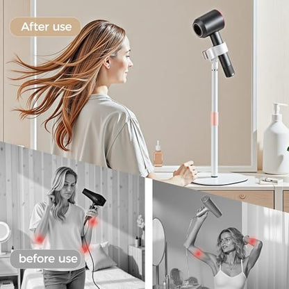 Hair Dryer Stand Holder-19 inch Ultra Stable Blow Dryer Stand White | Enlarged Base Pedestal, Hands Free Blow Dryer Stand, 360 Degree Rotating, Height Adjustable, Works for 99% Blow Dryer