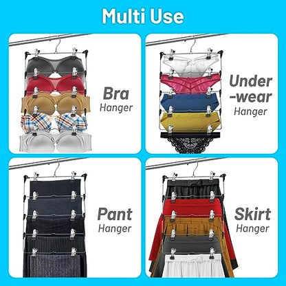 DEILSY™ 5-Tier Pants Hangers with Clips Non Slip Skirt Hangers 3 Pack | Multi pants hanger with rubber-coated clips, space saving hangers, hangers for shorts, skirts, trousers and other garments