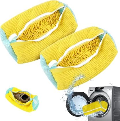 2Pcs Shoe Washing Machine Bags, Laundry Shoe Bags for Washer and | Dryer, Sturdy Zipper with Hook Design, Reusable Washing Bag for Sneaker, Tennis,Fits All Shoe Types & Sizes, （Yellow 2 Packs）