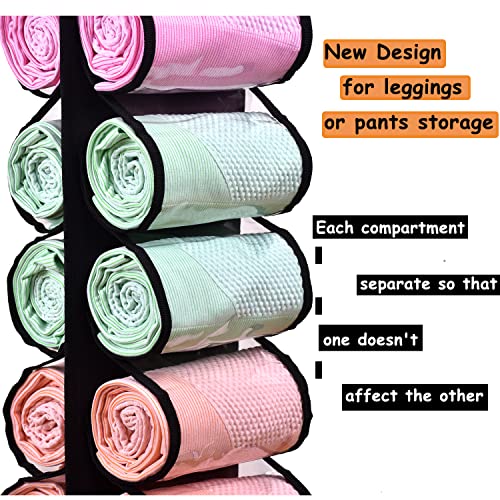 Legging Storage Bag Storage Hanger Can Holds 24 Leggings or Shirts Jeans Compartment Storage Hanger, Foldable Leggings Organizer Clothes Portable Closets Roll Holder (Black)