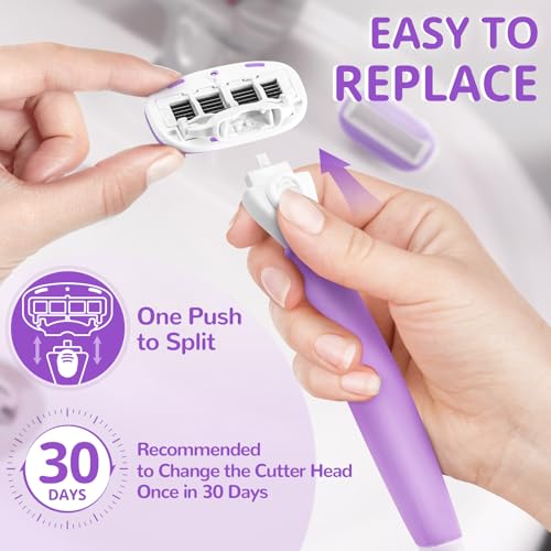 Razors for Women with 2 Handles 14 Cartridges and a Shower Holder, Purple | 5 Premium Blades Women's Razors for Shaving with 360° Lubrication Reduces Irritation
