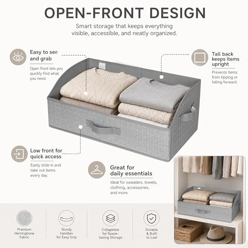 WUIKE Closet Organizers and Storage, Trapezoid Storage Bins, Fabric Closet Bins with Handles, Foldable Storage Baskets for Clothes, Purse, Blanket, Herringbone Gray, Extra Large, 3-Pack