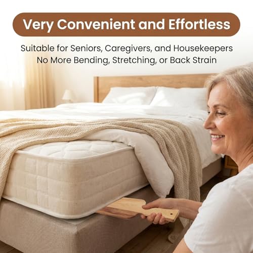 Mattress Lifter & Bed Making Tool Set, Wooden Wedge Lever with Sheet Tucking Tool & 8 Sheet Fasteners, Bedding Helper for Seniors, Caregivers and Housekeepers